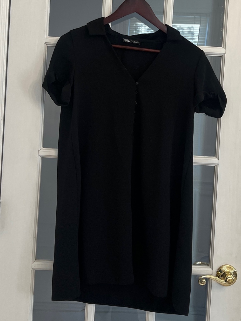 ZARA Women’s Black Short Sleeve Button Up Collared Shift Dress Size S